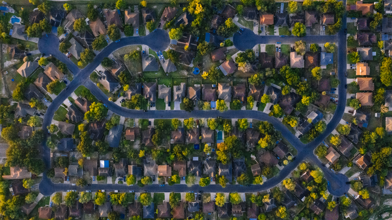 Aerial view of a neighborhood